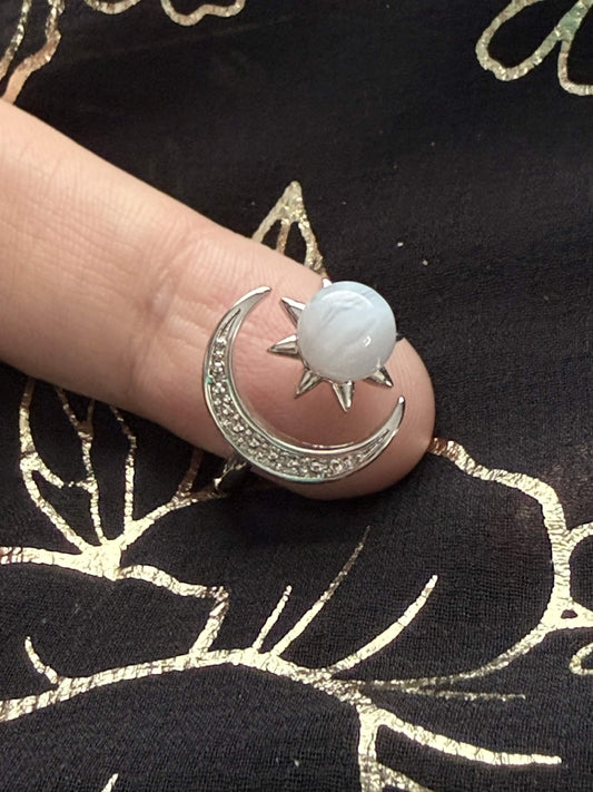 Blue Lace Agate Celestial Sun & Moon Ring