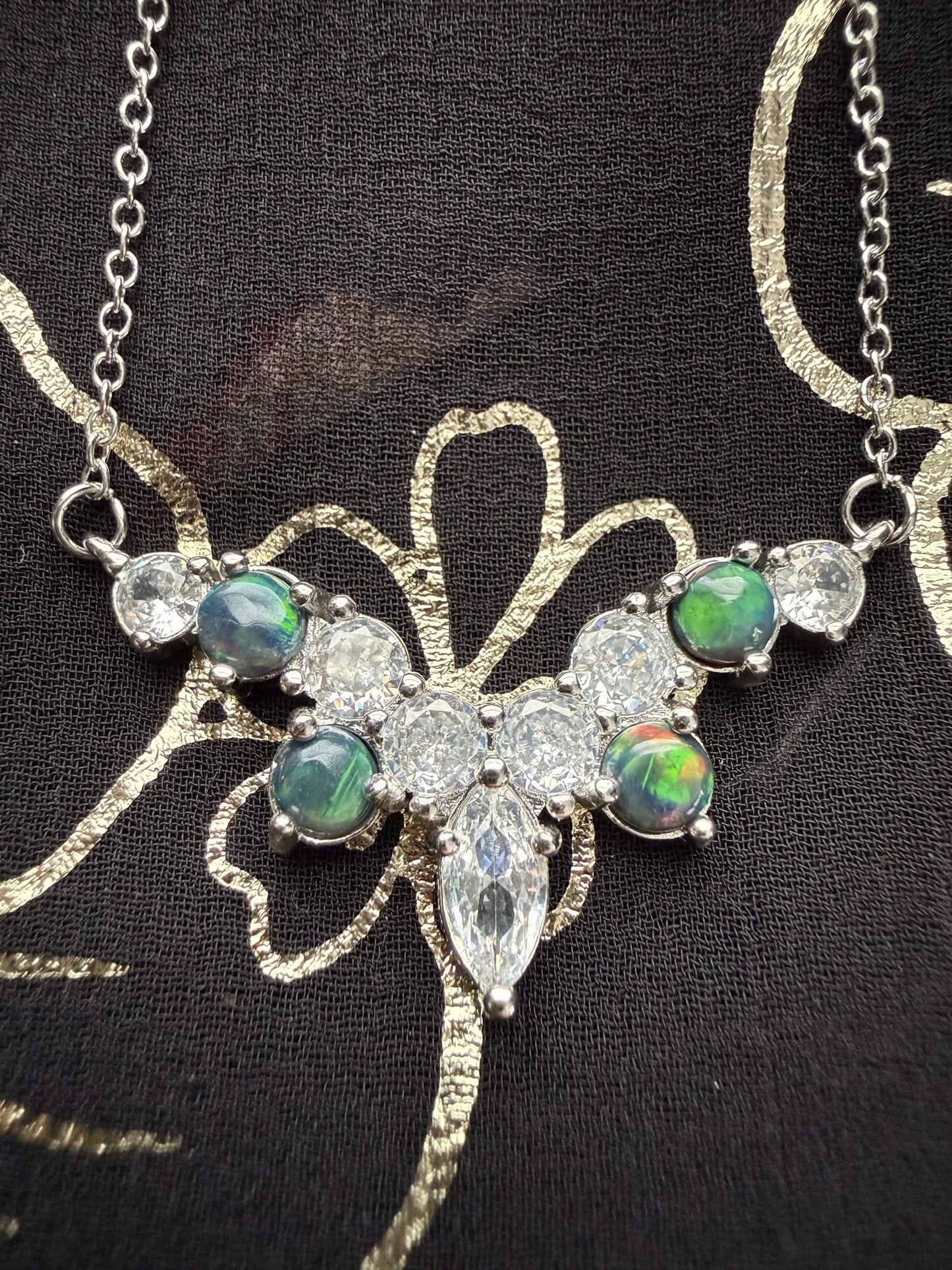 Black Opal Chevron Statement Necklace – Silver Tone Cosmic Gothic Glam