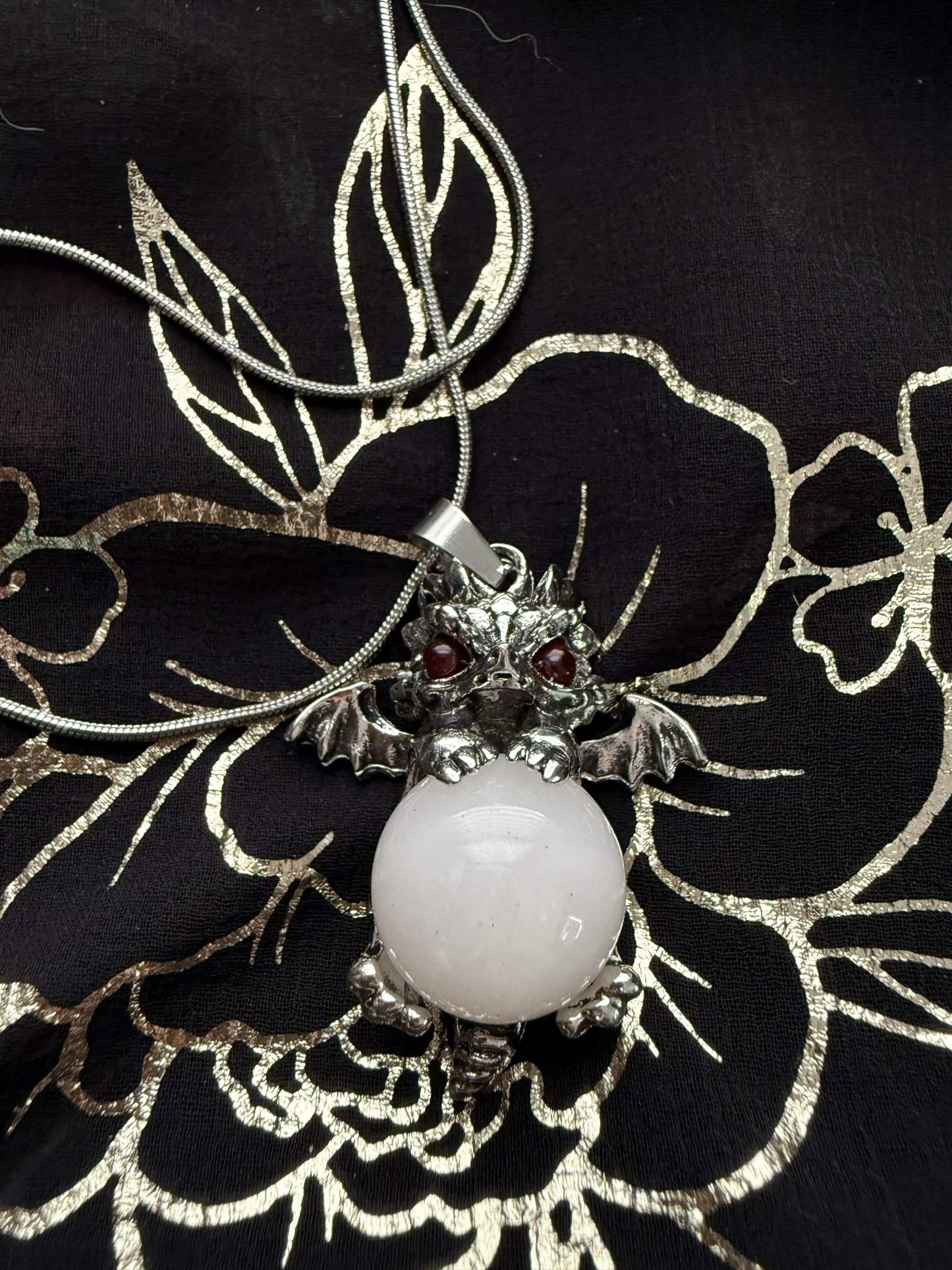 White Quartz Dragon Guardian Pendant Necklace
