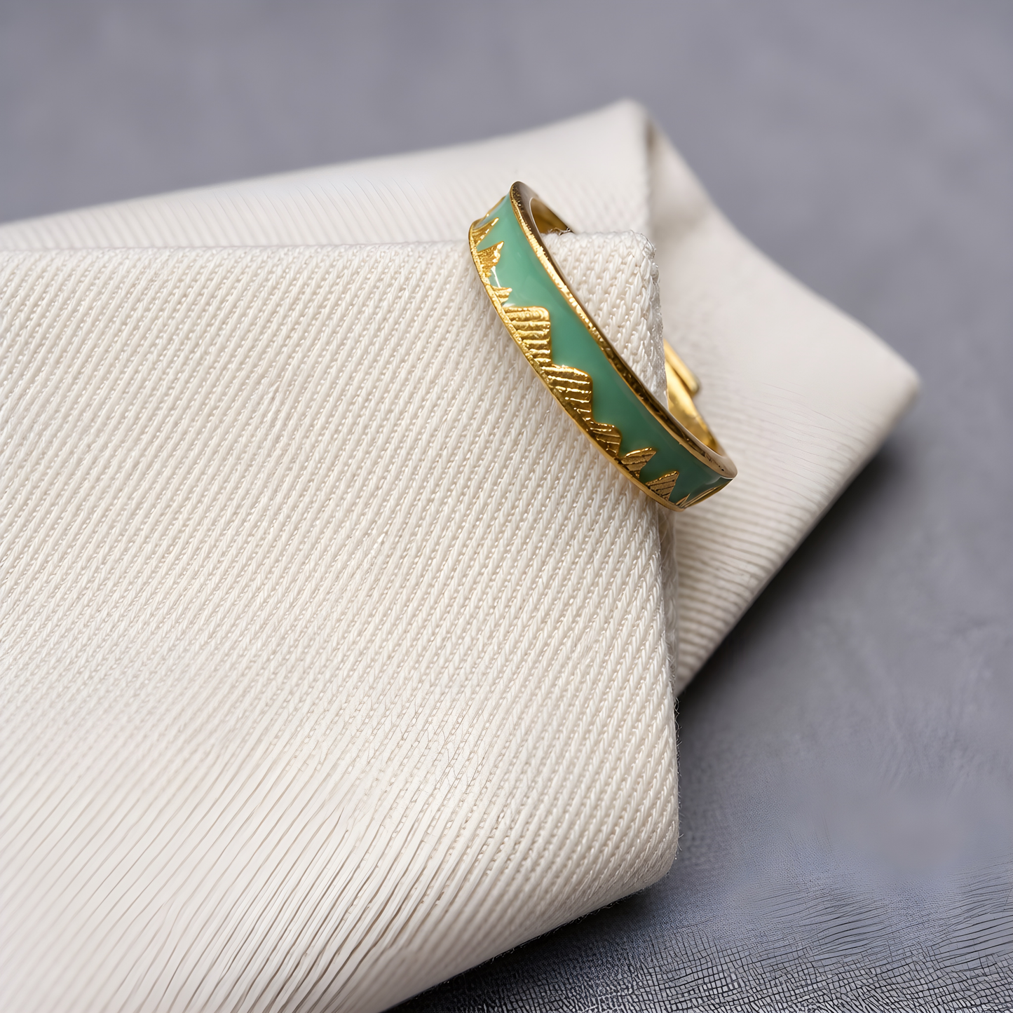 Sage Mountain Range Enamel Ring