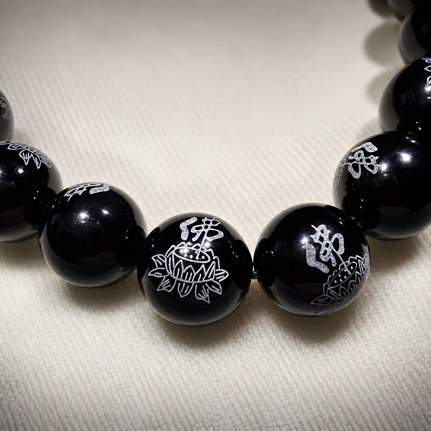 Obsidian Lotus Buddha Mantra Bracelet