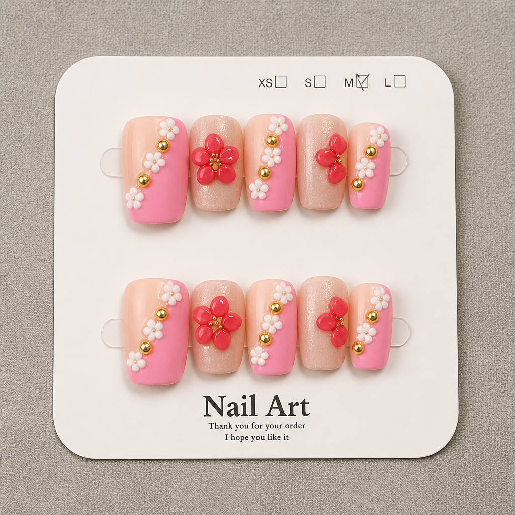 Pink and Tan Flower Nails