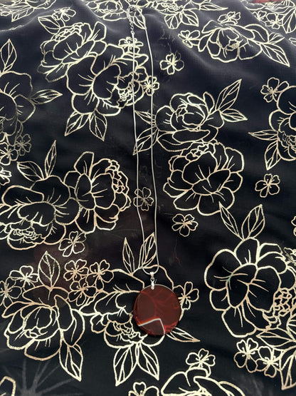 Natural Banded Carnelian Agate Disc Pendant Necklace