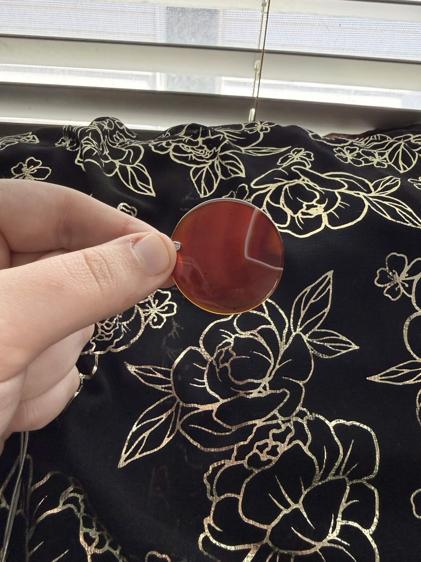 Natural Banded Carnelian Agate Disc Pendant Necklace