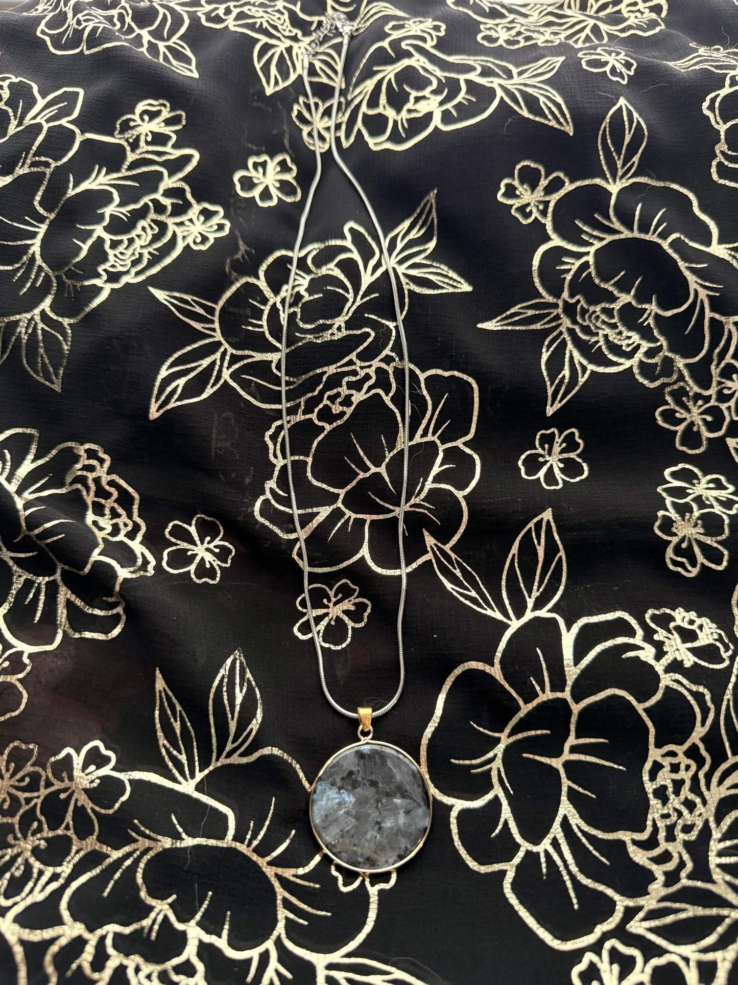 Natural Labradorite Circular Disc Pendant Necklace