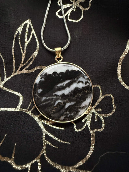Natural Zebra Jasper Circular Disc Pendant Necklace