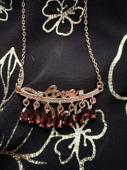 Rose Gold Tone "Love" Script Fringe Necklace