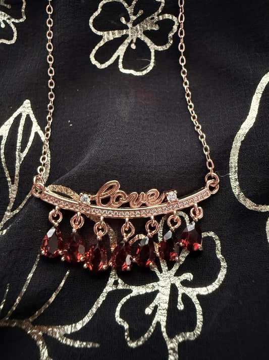 Rose Gold Tone "Love" Script Fringe Necklace