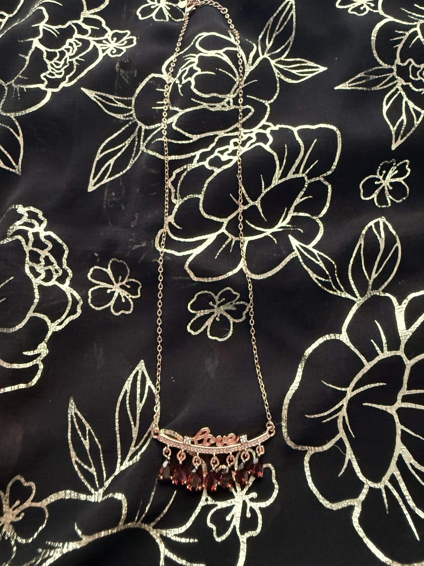Rose Gold Tone "Love" Script Fringe Necklace