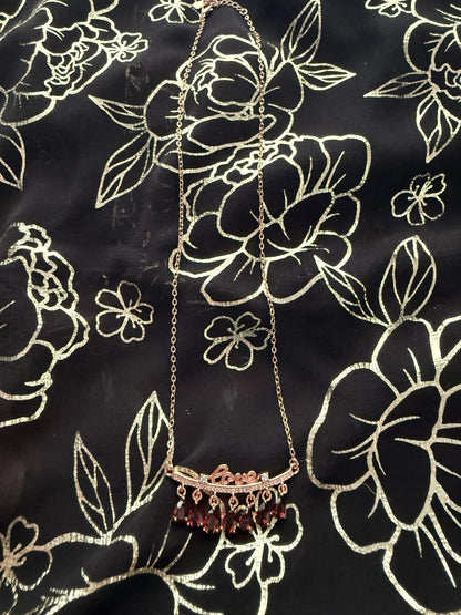 Rose Gold Tone "Love" Script Fringe Necklace