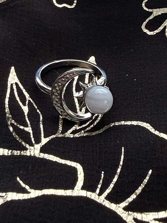 Blue Lace Agate Celestial Sun & Moon Ring