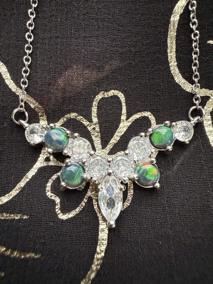 Black Opal Chevron Statement Necklace – Silver Tone Cosmic Gothic Glam