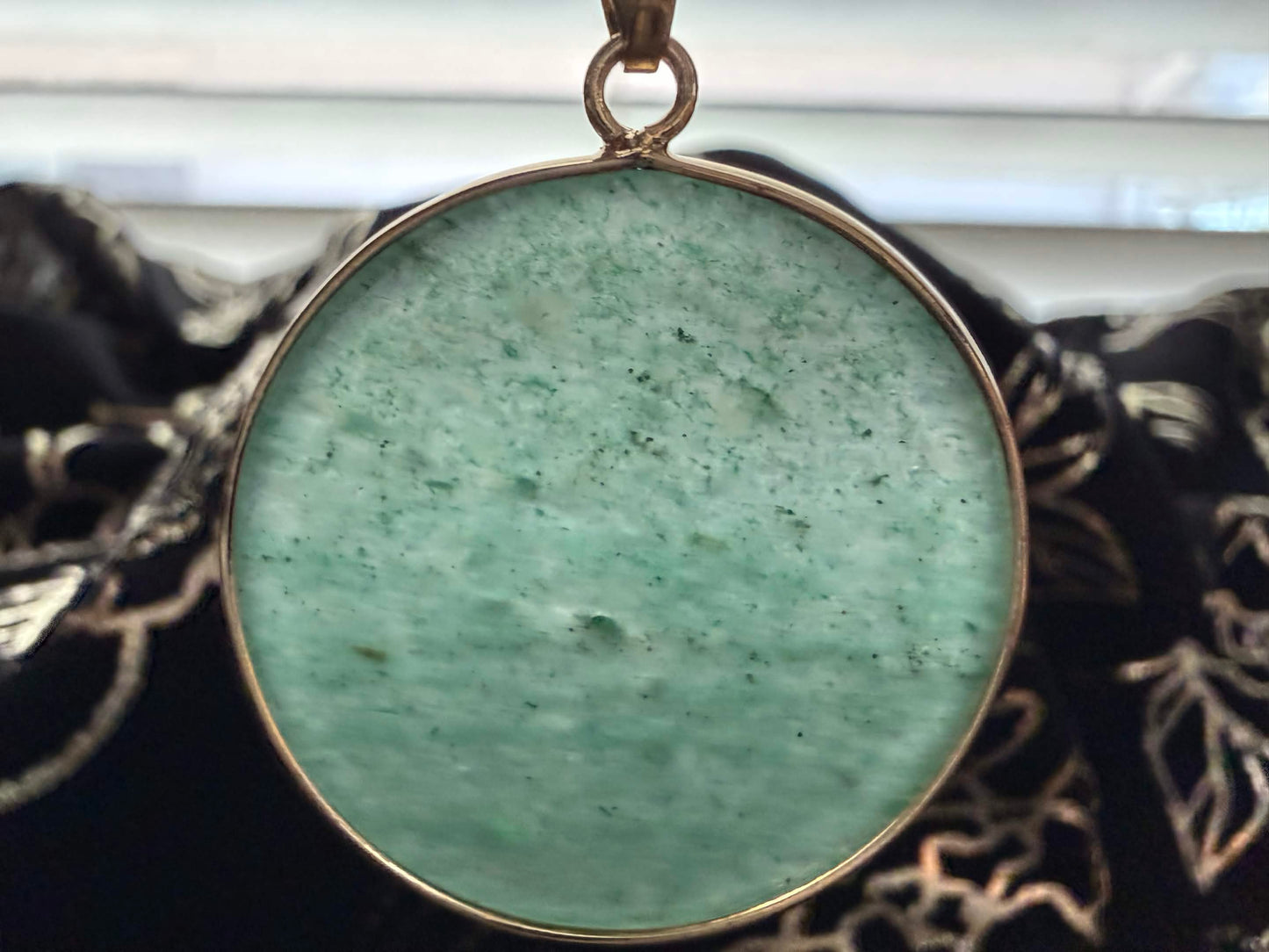 Natural Green Aventurine Circular Disc Pendant Necklace
