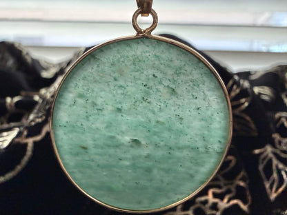 Natural Green Aventurine Circular Disc Pendant Necklace