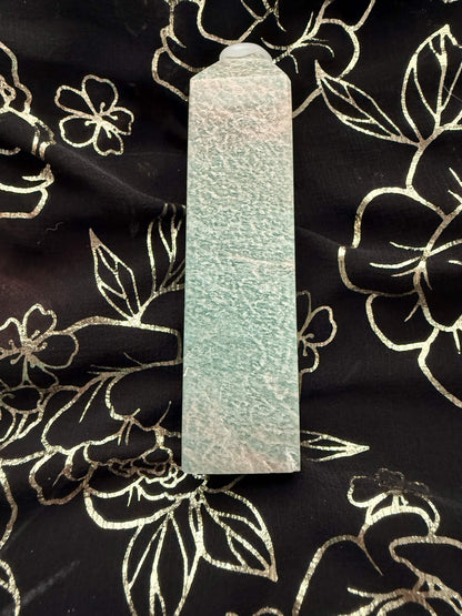 Small Natural Amazonite Crystal Tower – Polished Seafoam Green Generator Point Obelisk