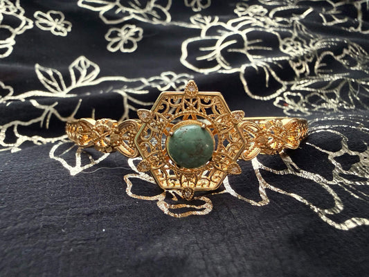Ornate Hexagonal Fidget Bracelet with Green Stone