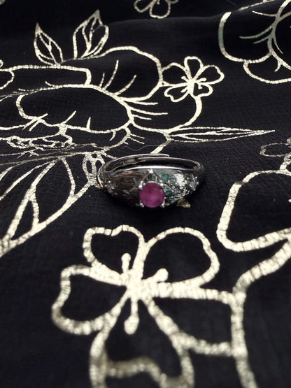 Silver-Tone Raw Textured Ruby-Style Ring