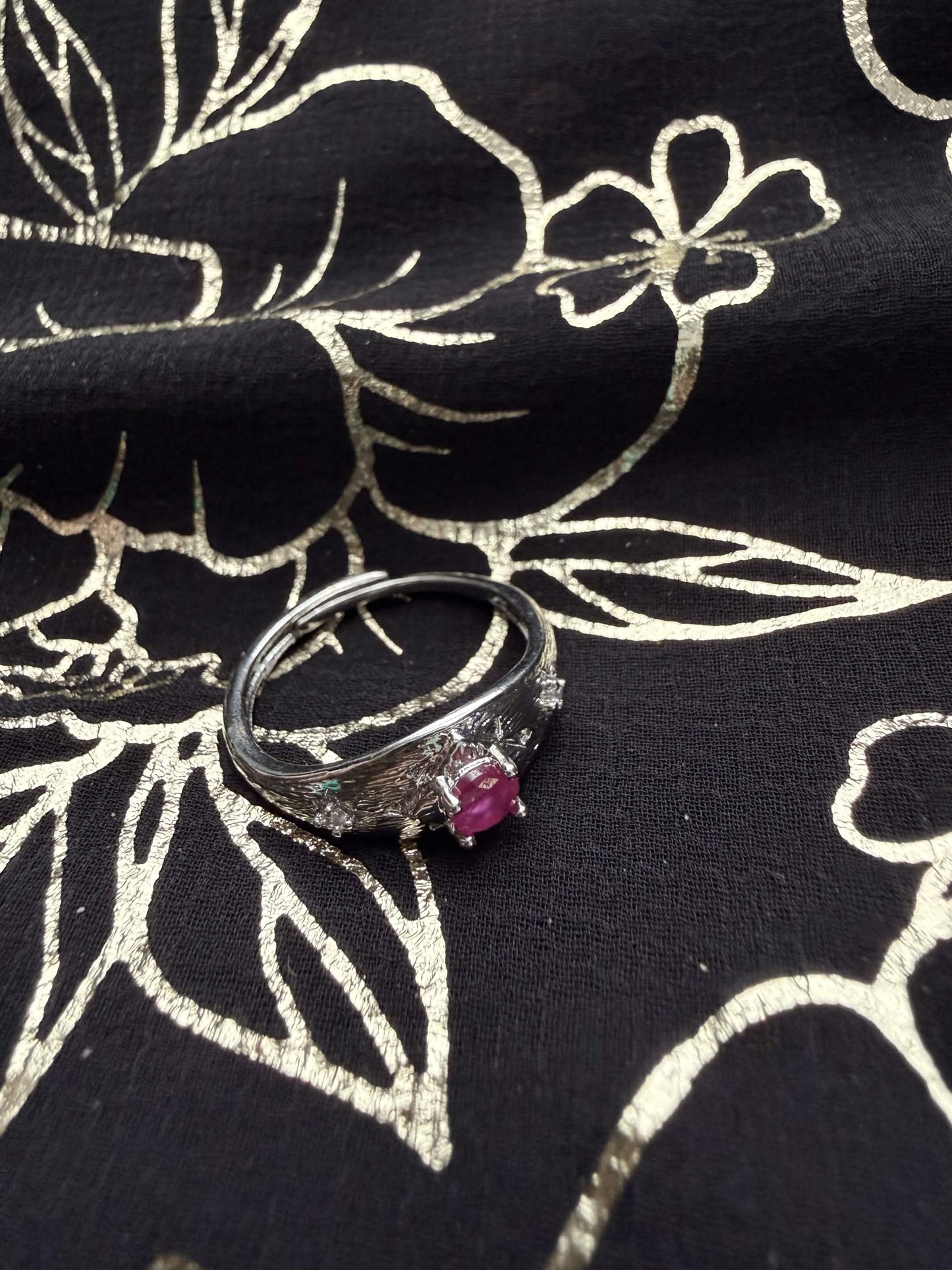Silver-Tone Raw Textured Ruby-Style Ring