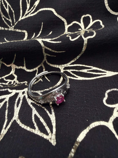 Silver-Tone Raw Textured Ruby-Style Ring