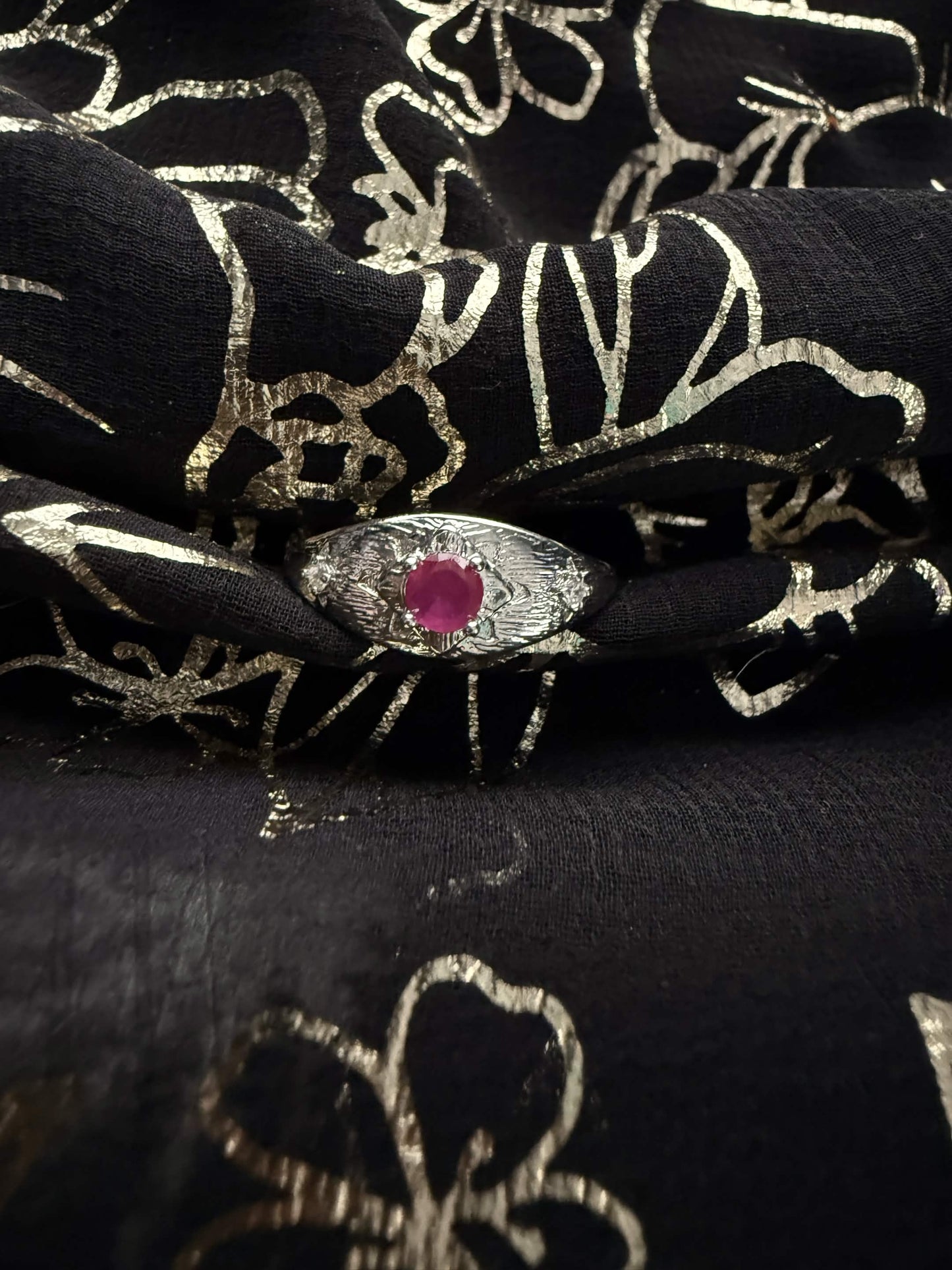 Silver-Tone Raw Textured Ruby-Style Ring
