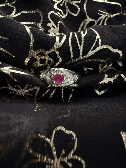 Silver-Tone Raw Textured Ruby-Style Ring