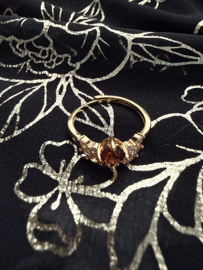 Gold-Tone Garnet-Red Crown Ring