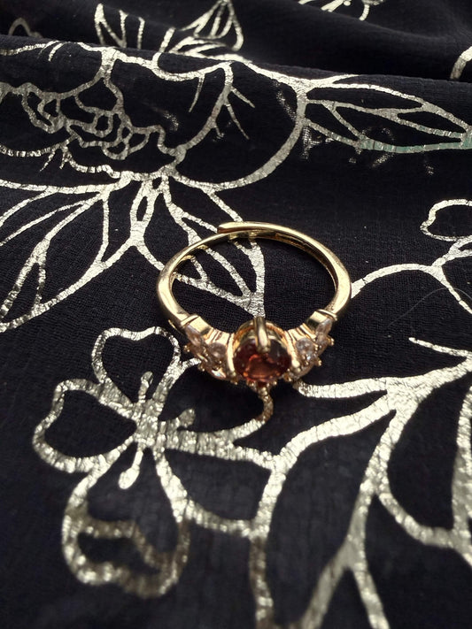 Gold-Tone Garnet-Red Crown Ring