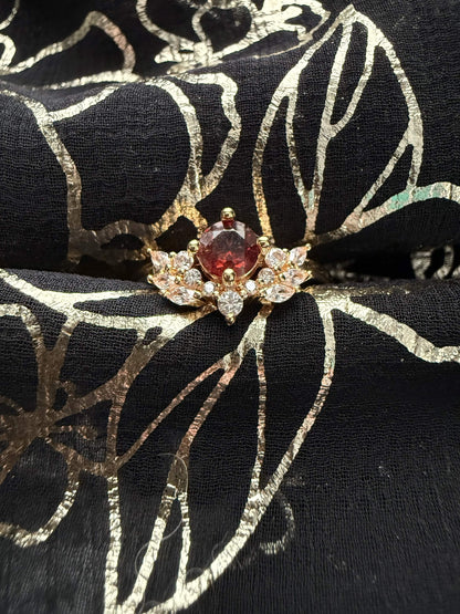 Gold-Tone Garnet-Red Crown Ring