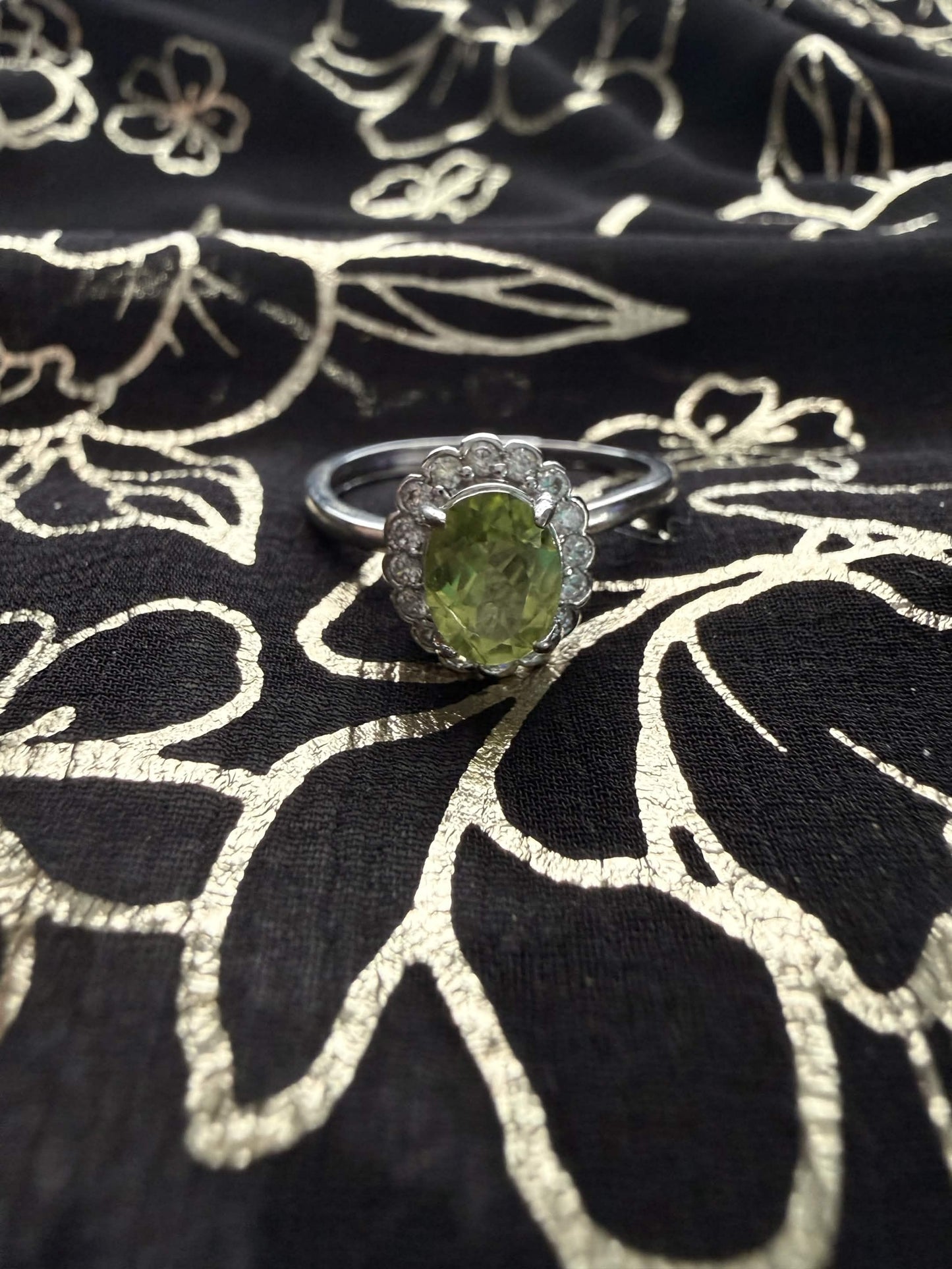 Silver-Tone Icy Peridot-Green Ring