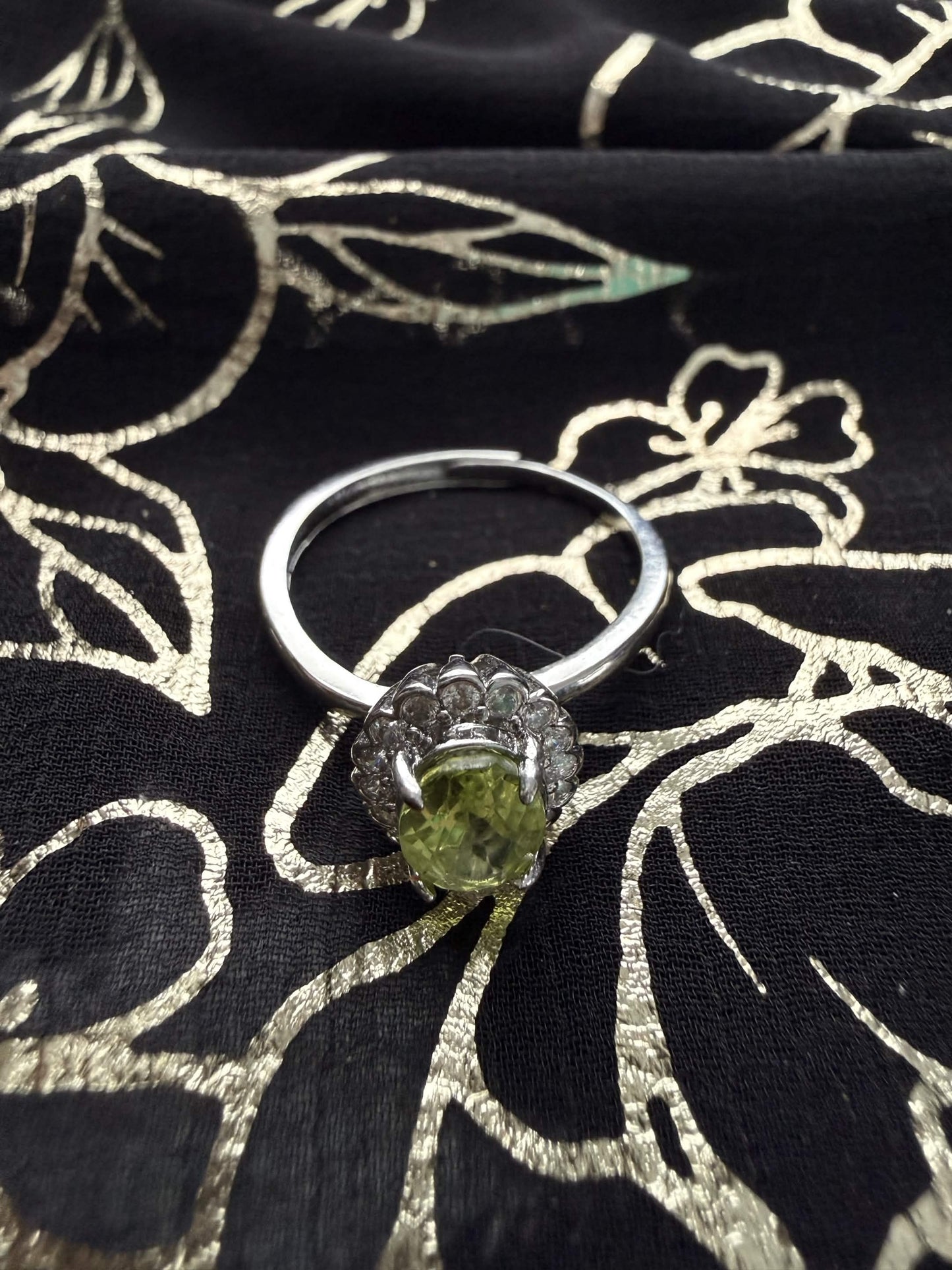 Silver-Tone Icy Peridot-Green Ring