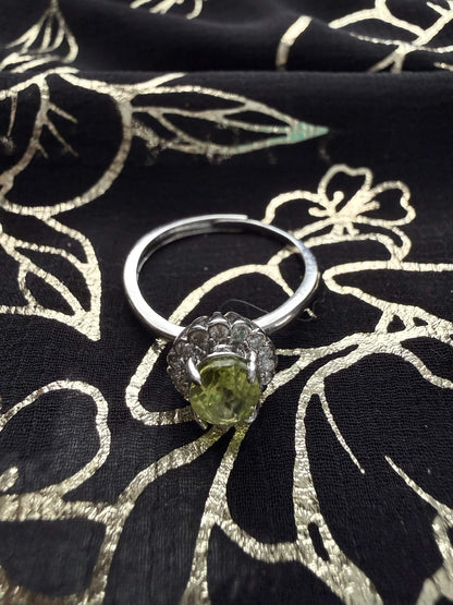 Silver-Tone Icy Peridot-Green Ring