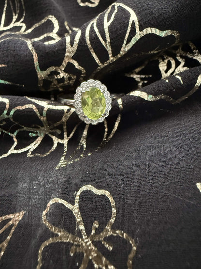 Silver-Tone Icy Peridot-Green Ring