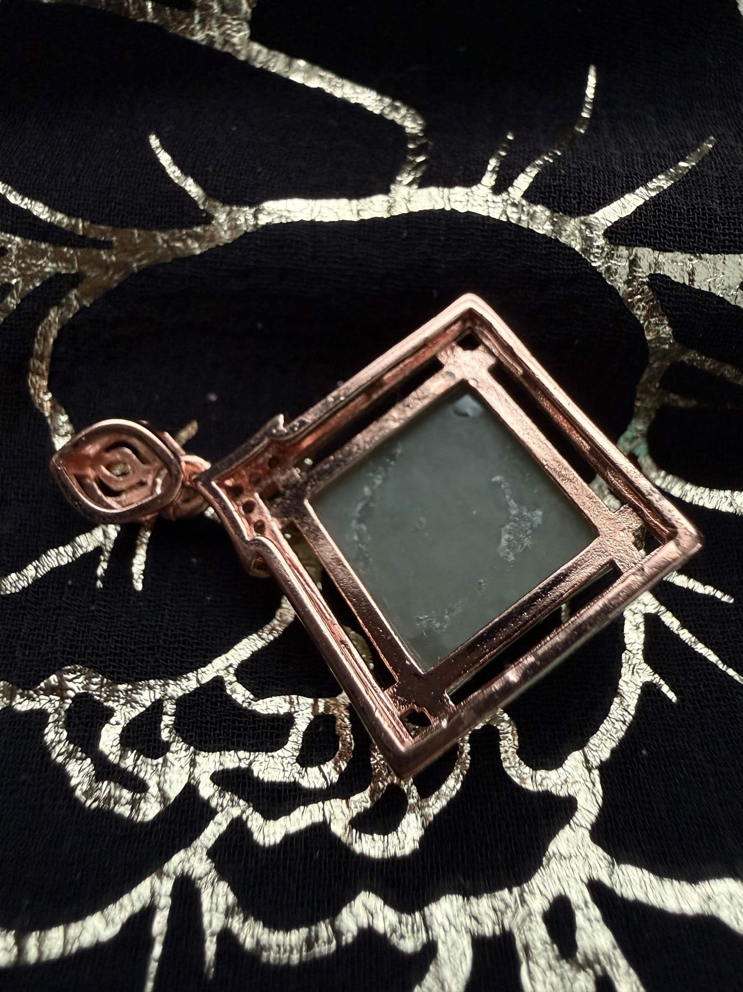 Rose Gold Tone Sage Green Jade Diamond Pendant