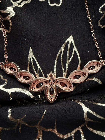 Rose Gold Tone Garnet Red Marquise Moth Statement Necklace