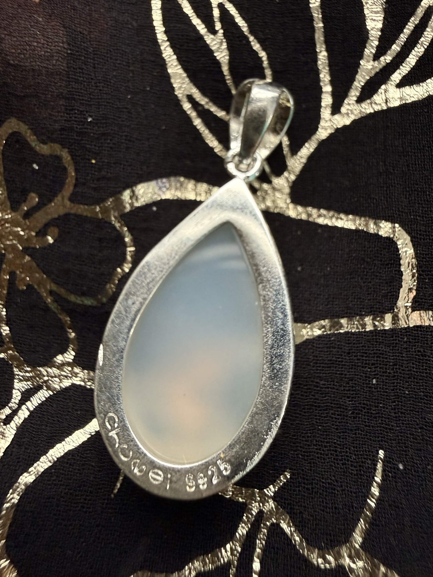 Chowei S925 Sterling Silver Icy White Chalcedony Teardrop Pendant – Hand-Painted Enamel Flower Cloisonné Talisman