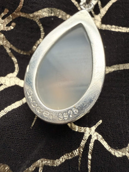 Chowei S925 Sterling Silver Icy White Chalcedony Teardrop Pendant – Hand-Painted Enamel Flower Cloisonné Talisman