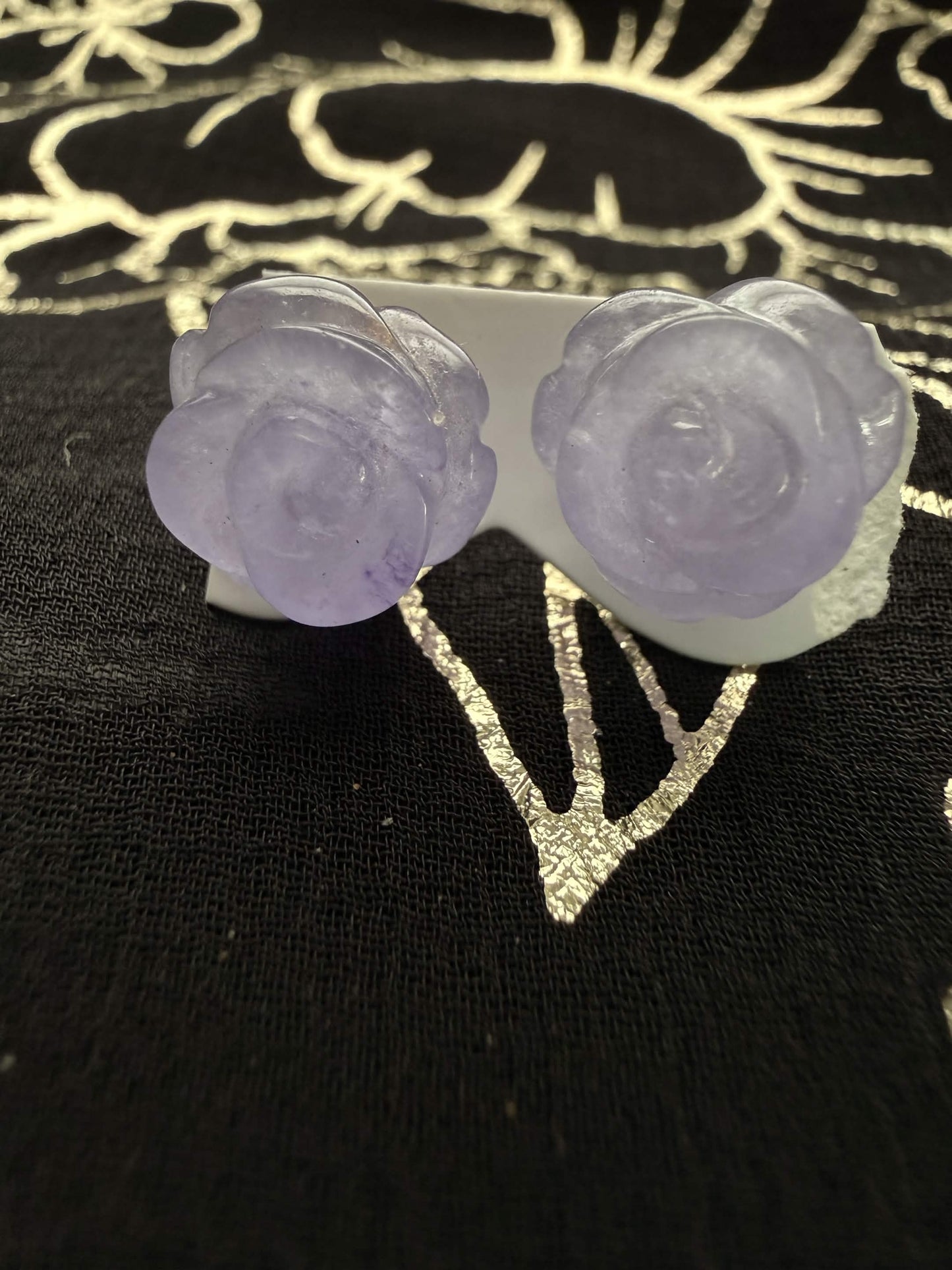 Natural Carved Lavender Chalcedony Rose Stud Earrings