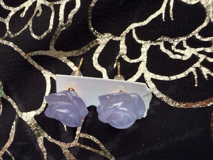 Natural Carved Lavender Chalcedony Rose Stud Earrings