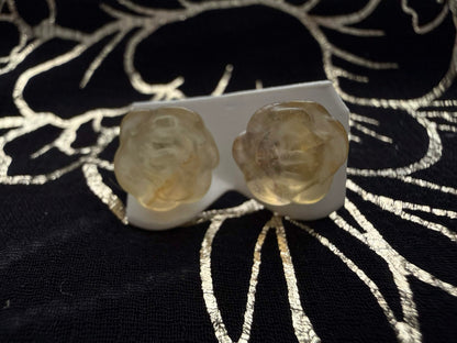 Natural Carved Yellow Citrine Quartz Rose Stud Earrings