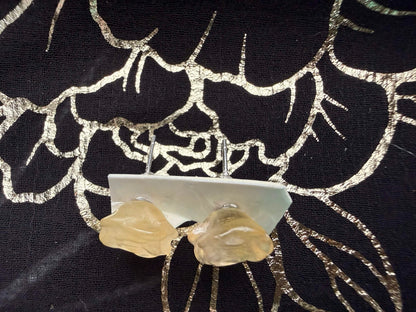 Natural Carved Yellow Citrine Quartz Rose Stud Earrings