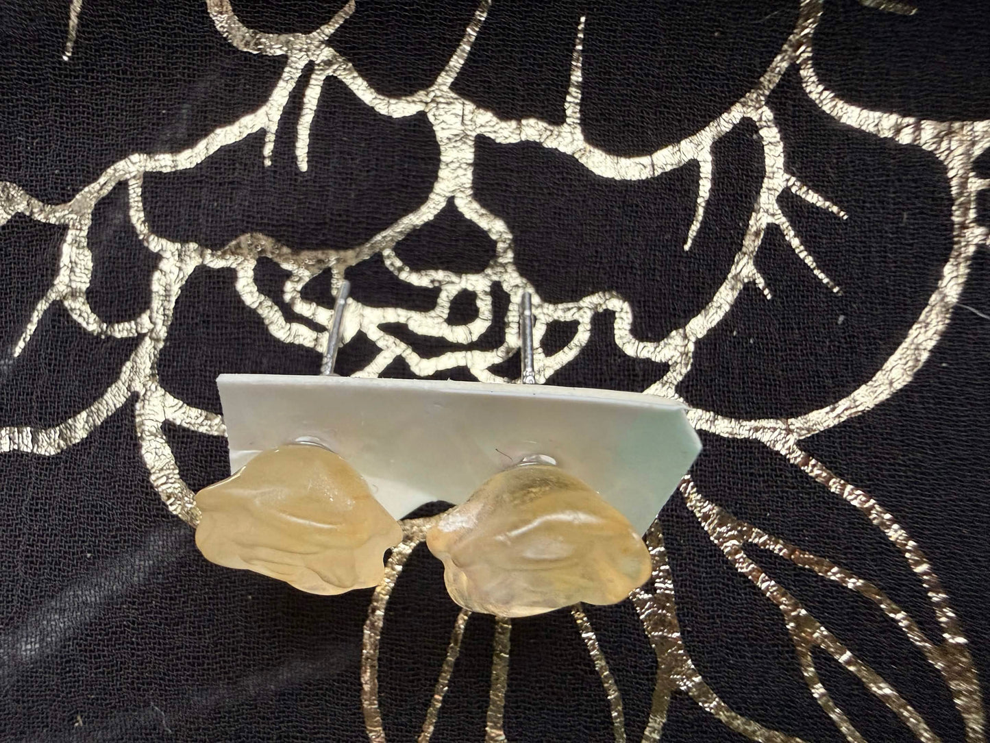 Natural Carved Yellow Citrine Quartz Rose Stud Earrings