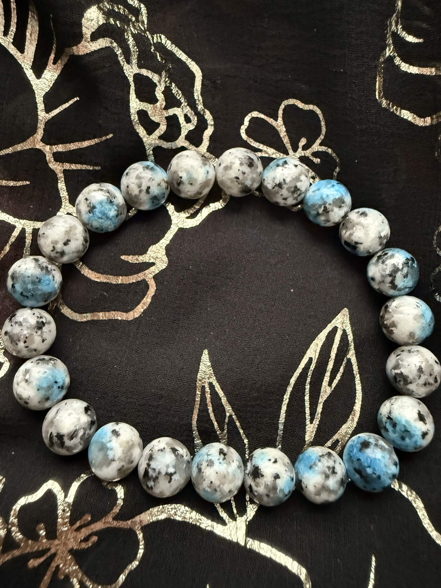 Rare Azurite in Granite "K2 Jasper" Beaded Bracelet