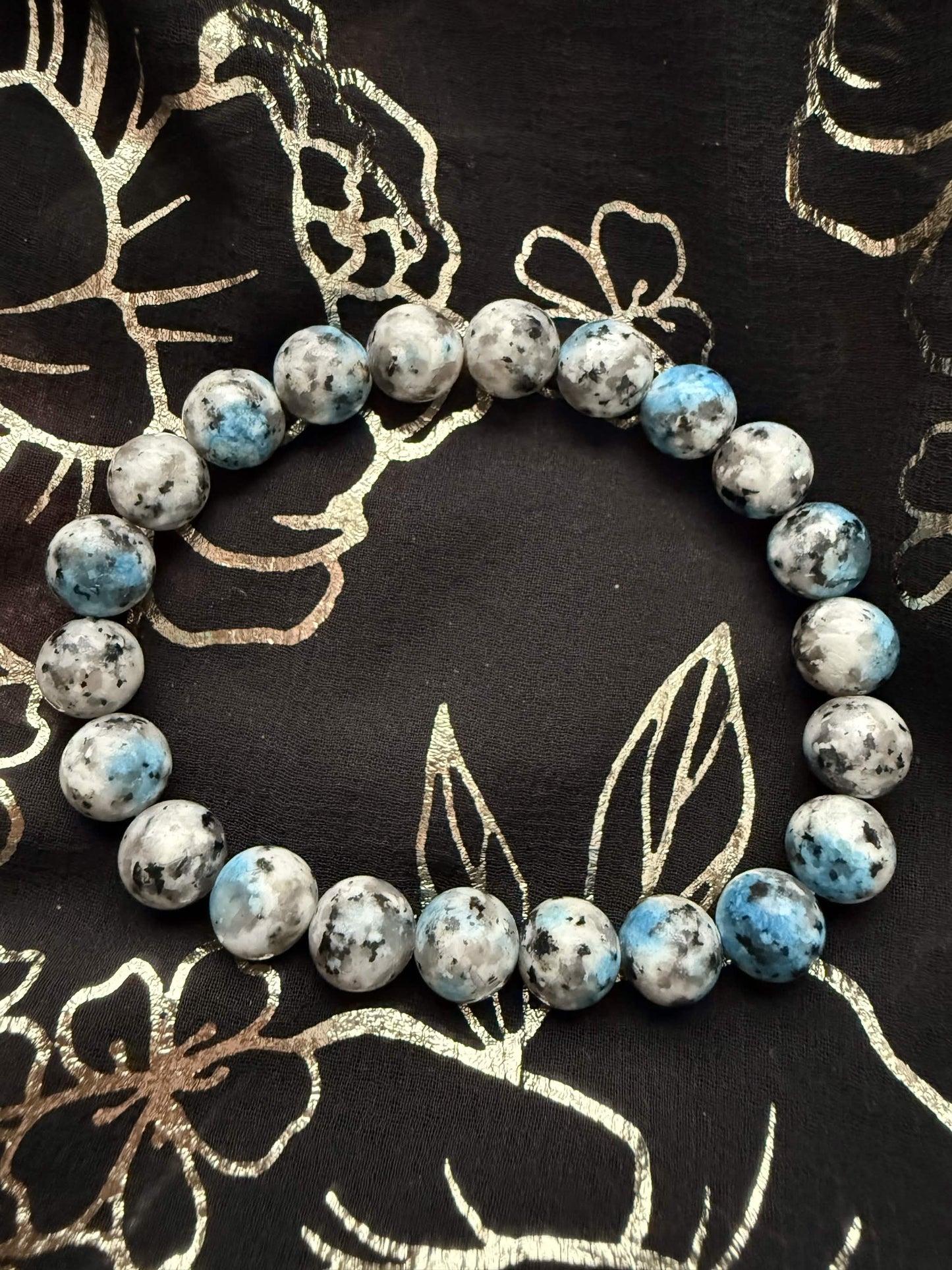 Rare Azurite in Granite "K2 Jasper" Beaded Bracelet