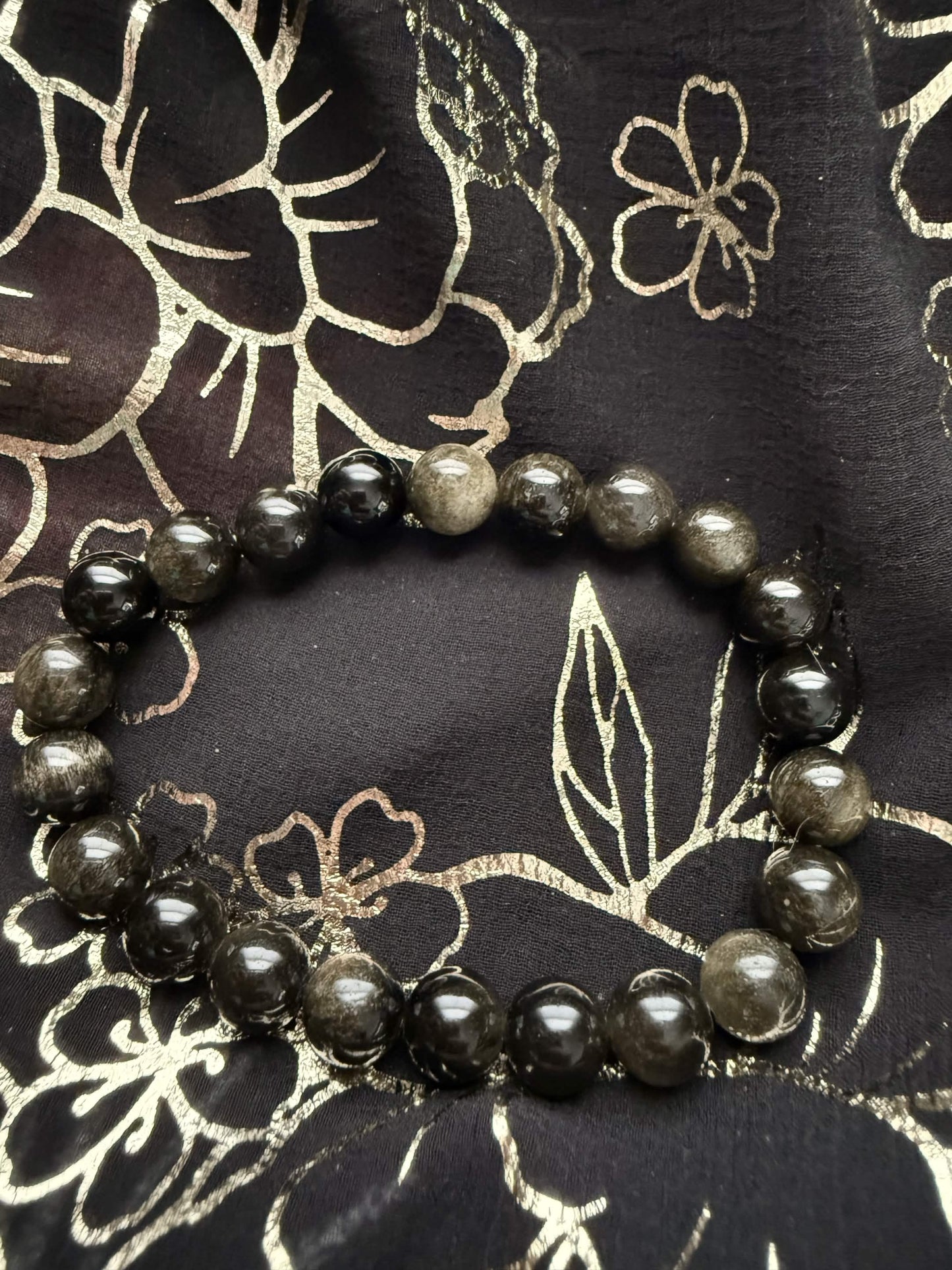 Natural Silver Sheen Obsidian Stretch Bracelet