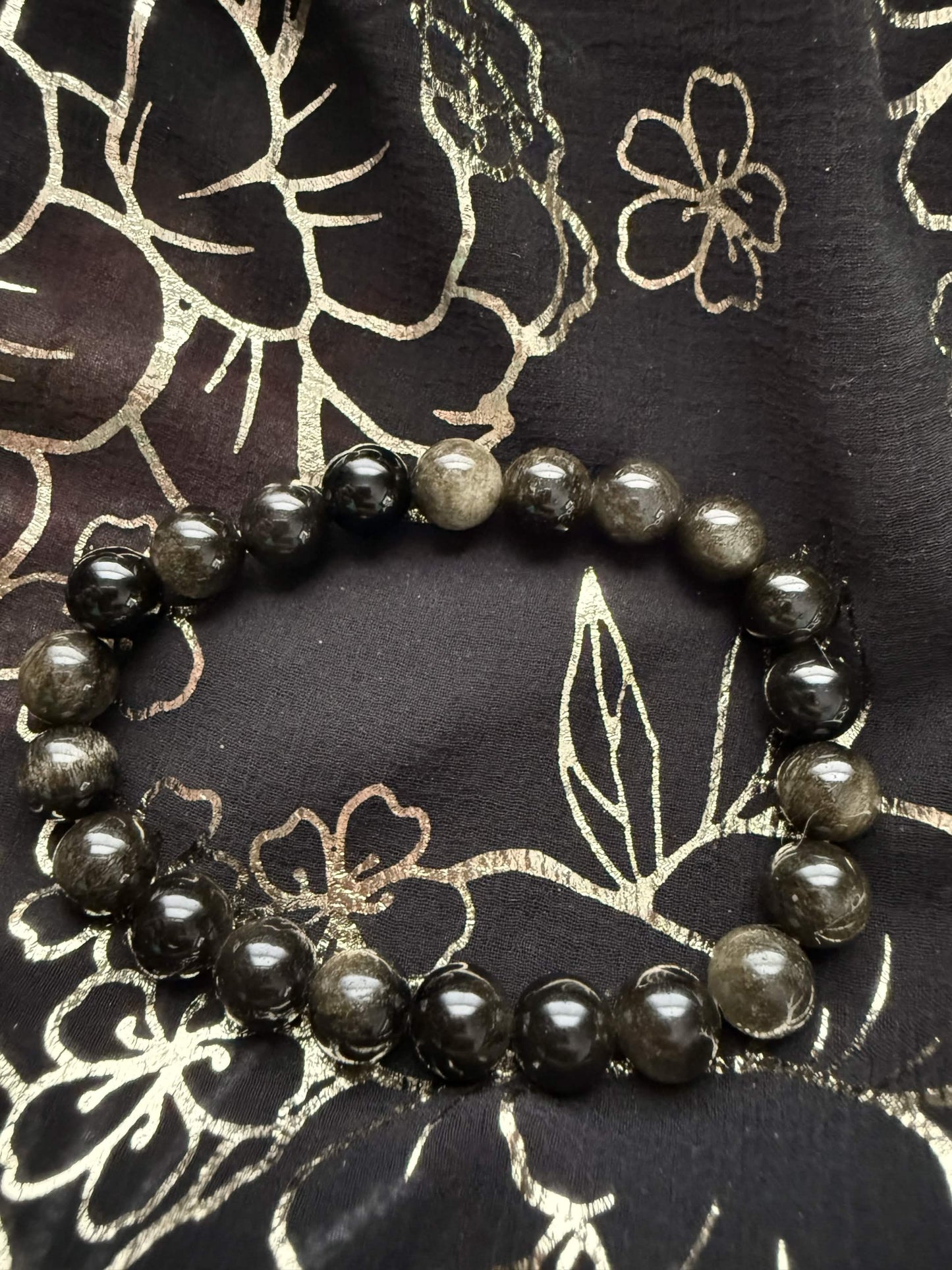 Natural Silver Sheen Obsidian Stretch Bracelet