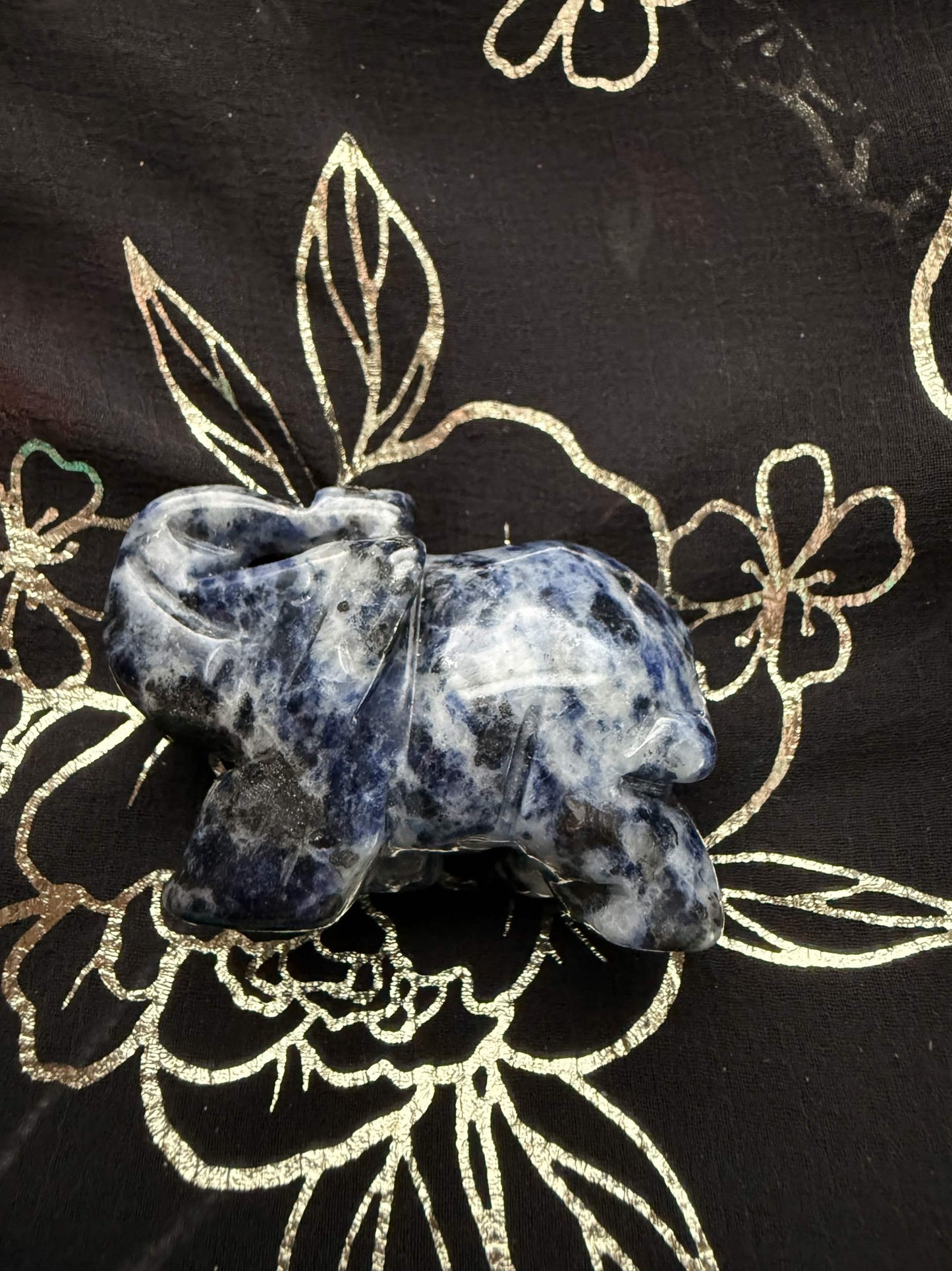 Natural Sodalite Carved Elephant Figurine