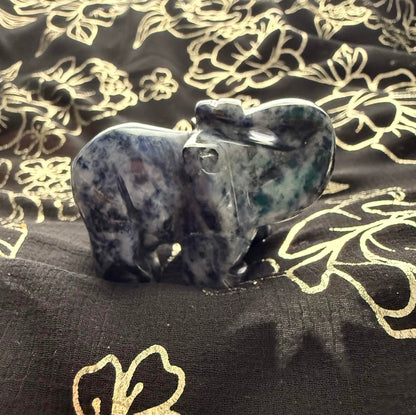 Natural Sodalite Carved Elephant Figurine
