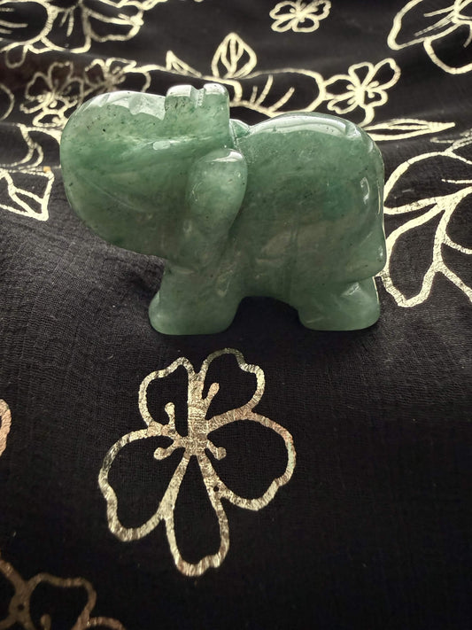 Natural Green Aventurine Carved Elephant Figurine