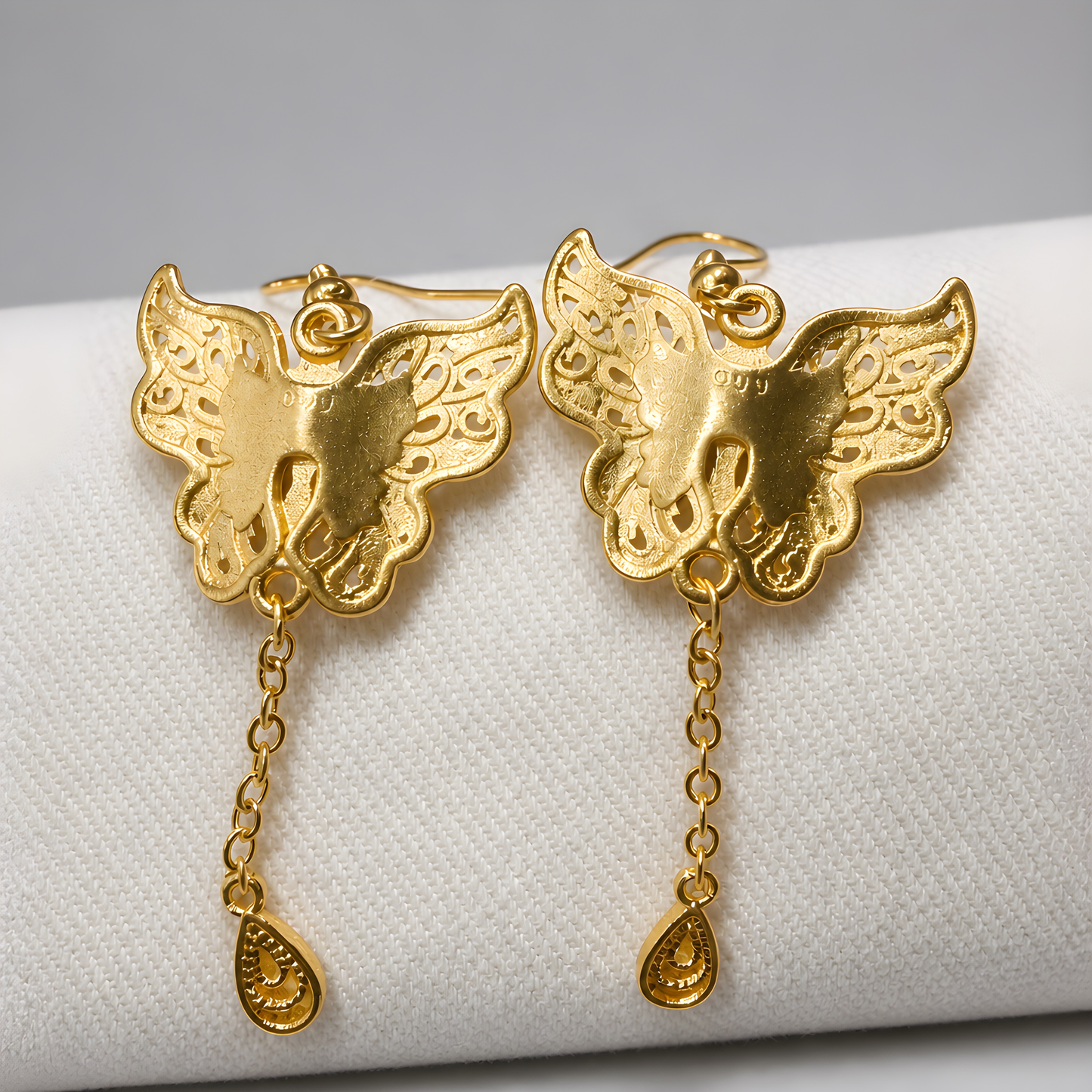 Crimson Empress Filigree Butterfly Earrings