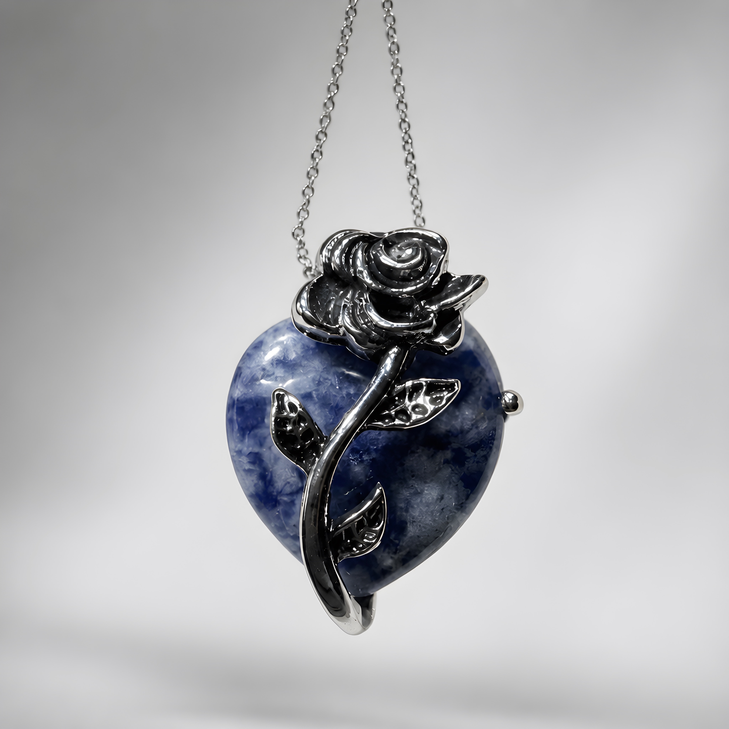Sodalite Rose-Caged Heart Necklace